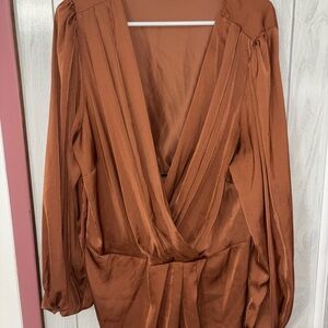 City Chic Copper Deep V-Neck Blouse